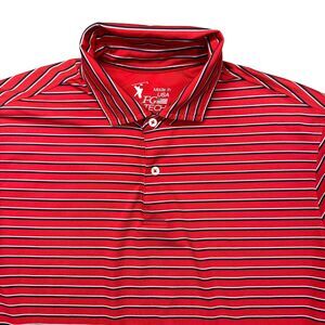 FG Tech Polo Shirt Men's Medium Red White Black Striped Preppy Short Sleeve Golf
